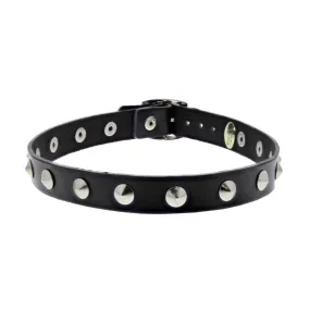 1-Row Conical Studded PU Choker with Buckle