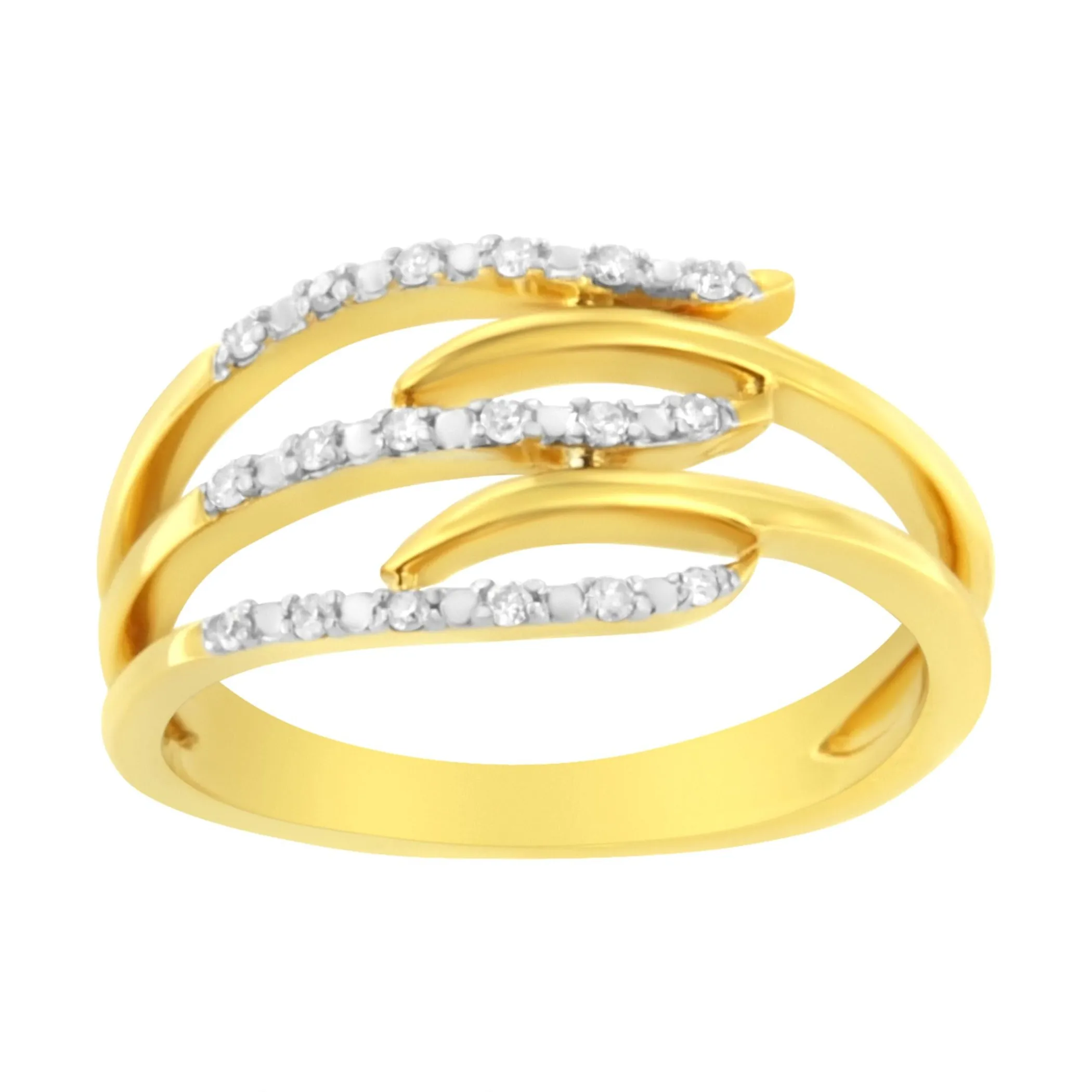 10K Yellow Gold Plated .925 Sterling Silver 1/10 Cttw Round-Cut Diamond Fashion Ring (I-J Color, I1-I2 Clarity)