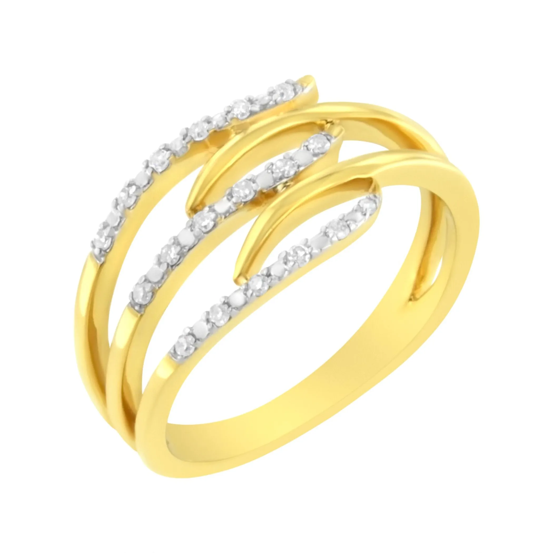 10K Yellow Gold Plated .925 Sterling Silver 1/10 Cttw Round-Cut Diamond Fashion Ring (I-J Color, I1-I2 Clarity)