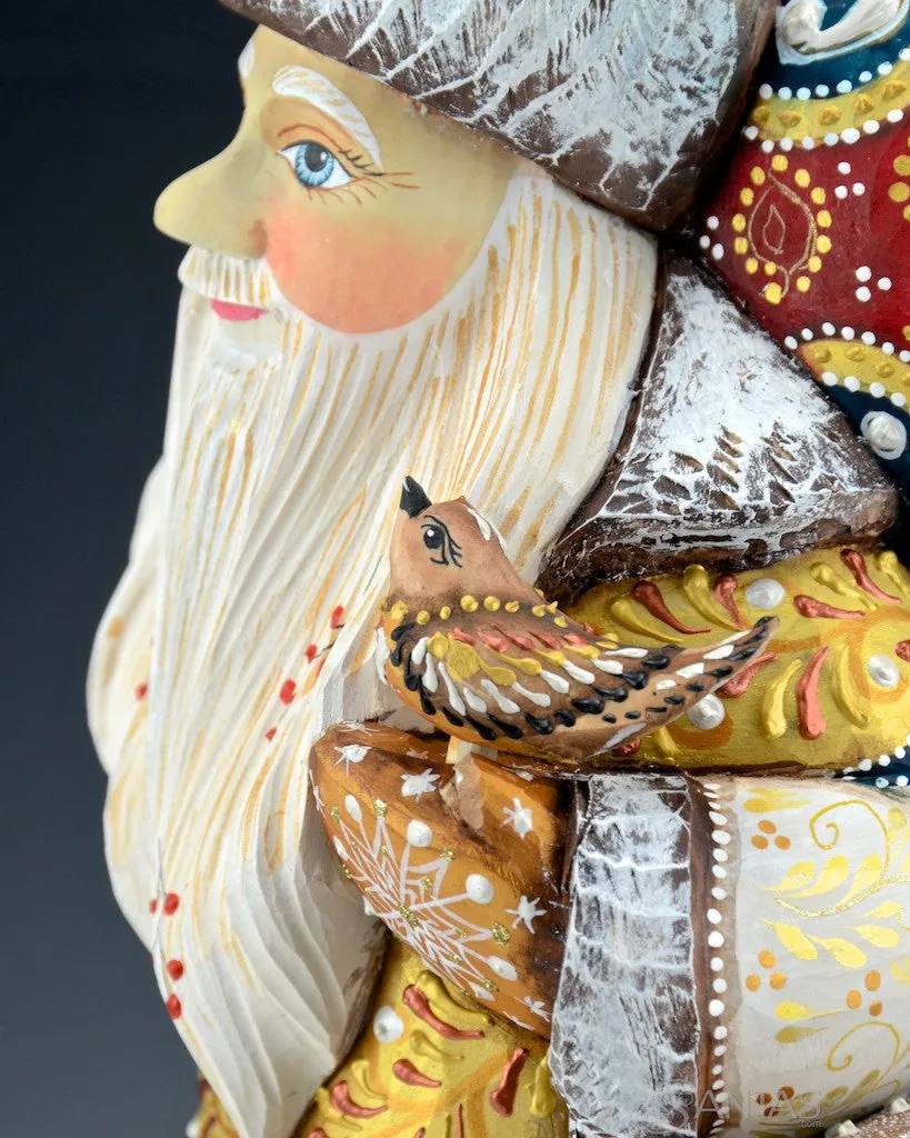 14 inch White and Gold Russian Santa with Satchel