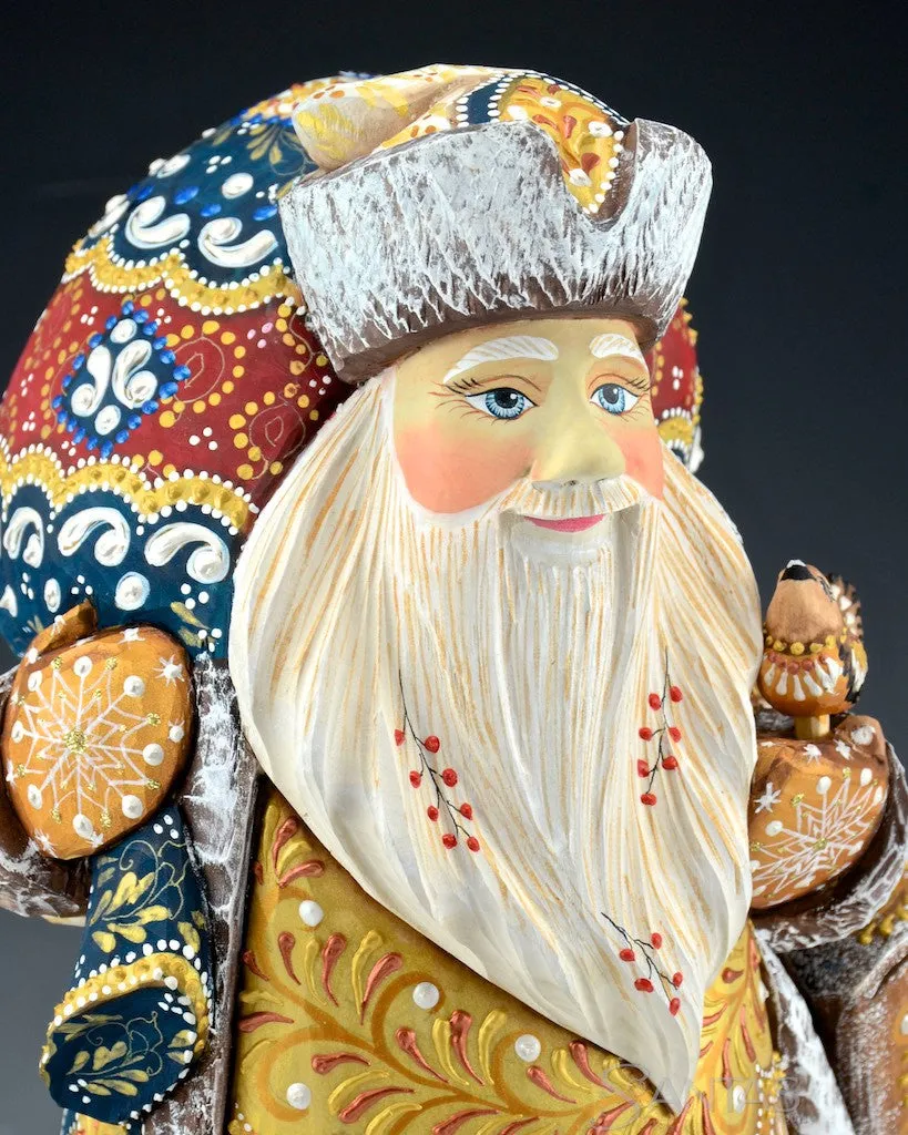 14 inch White and Gold Russian Santa with Satchel