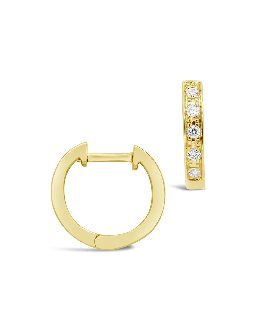 14K Gold Textured Diamond Huggie Hoop Earrings