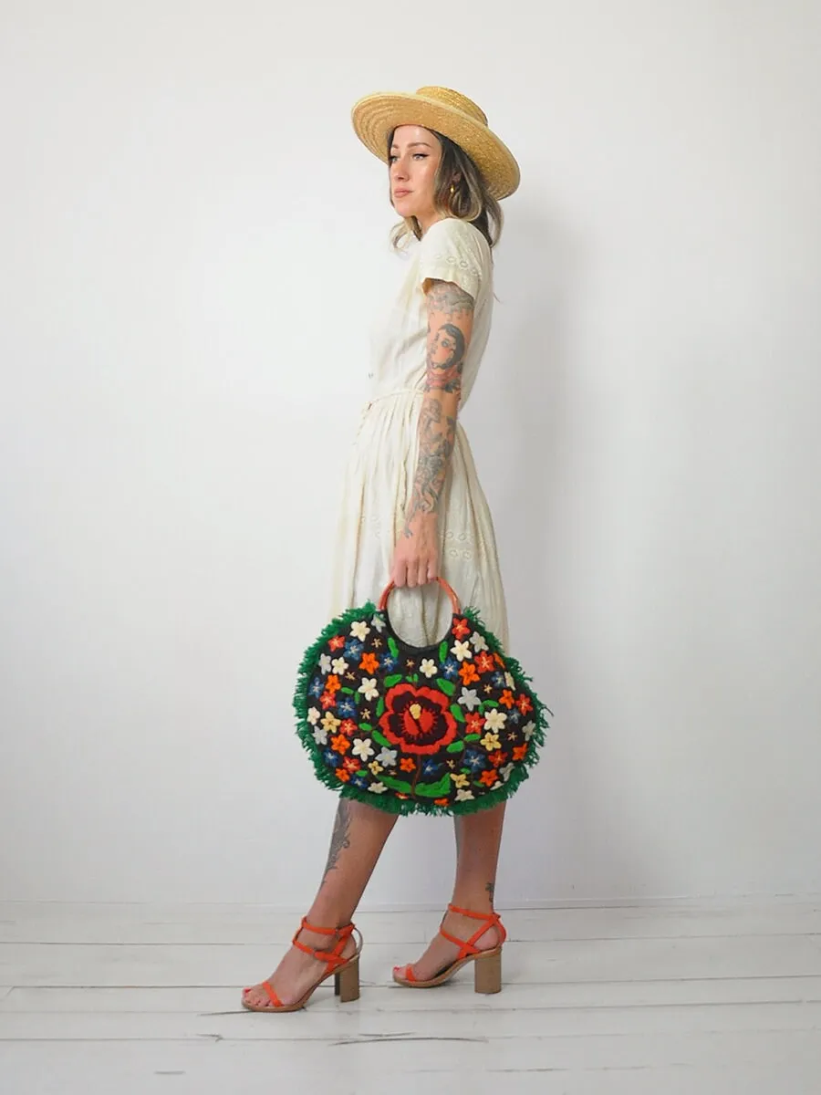 1970's Embroidered Floral Handbag