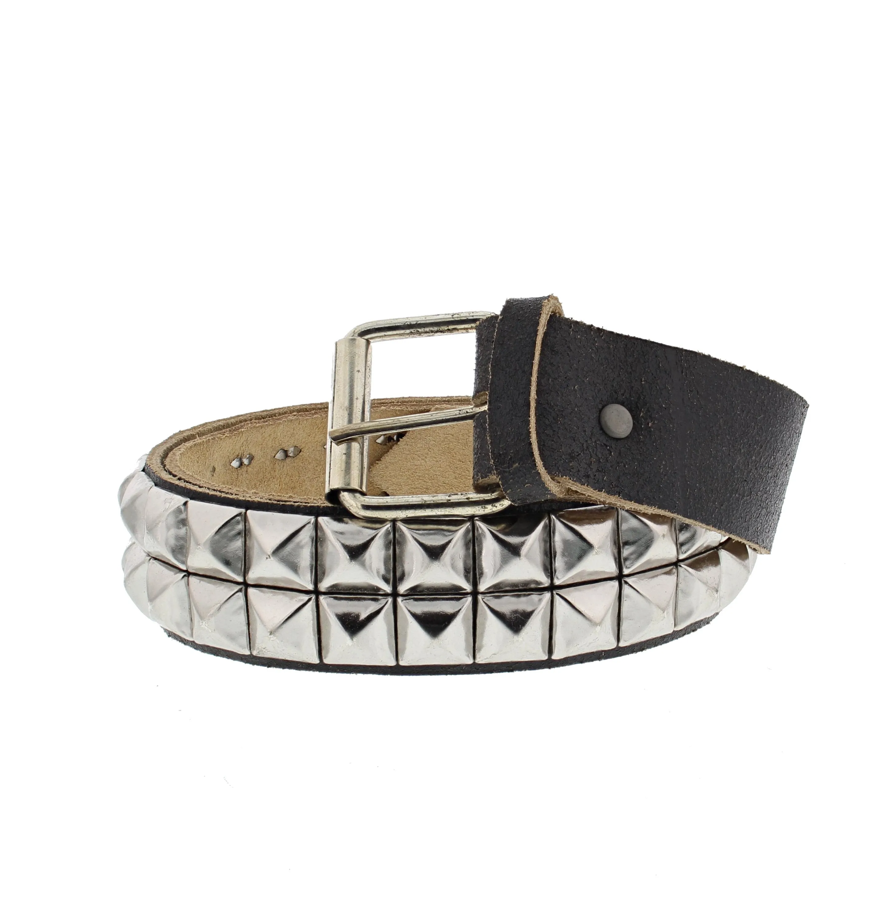 2 Row Pyramid Studded Cracked Leather Belt