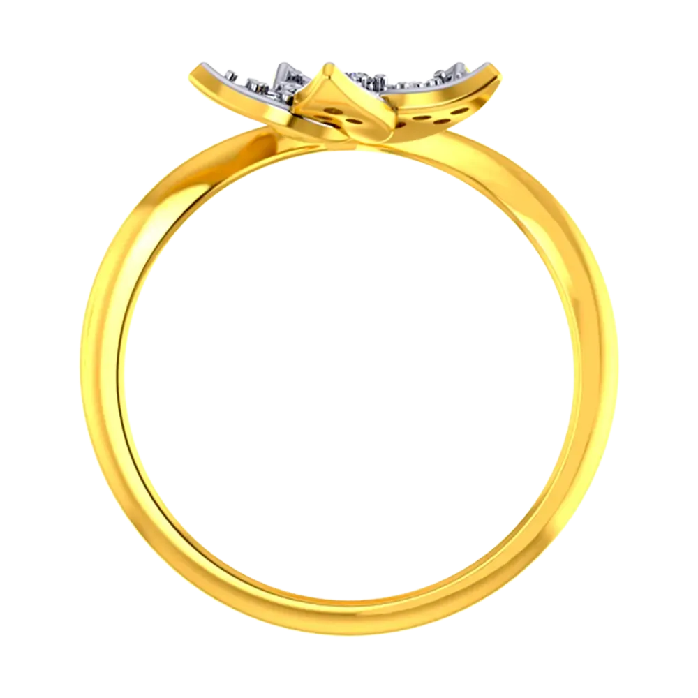 22k Gold Ring With A American Diamond Studded Five-petal Floral Design And A Mini Heart