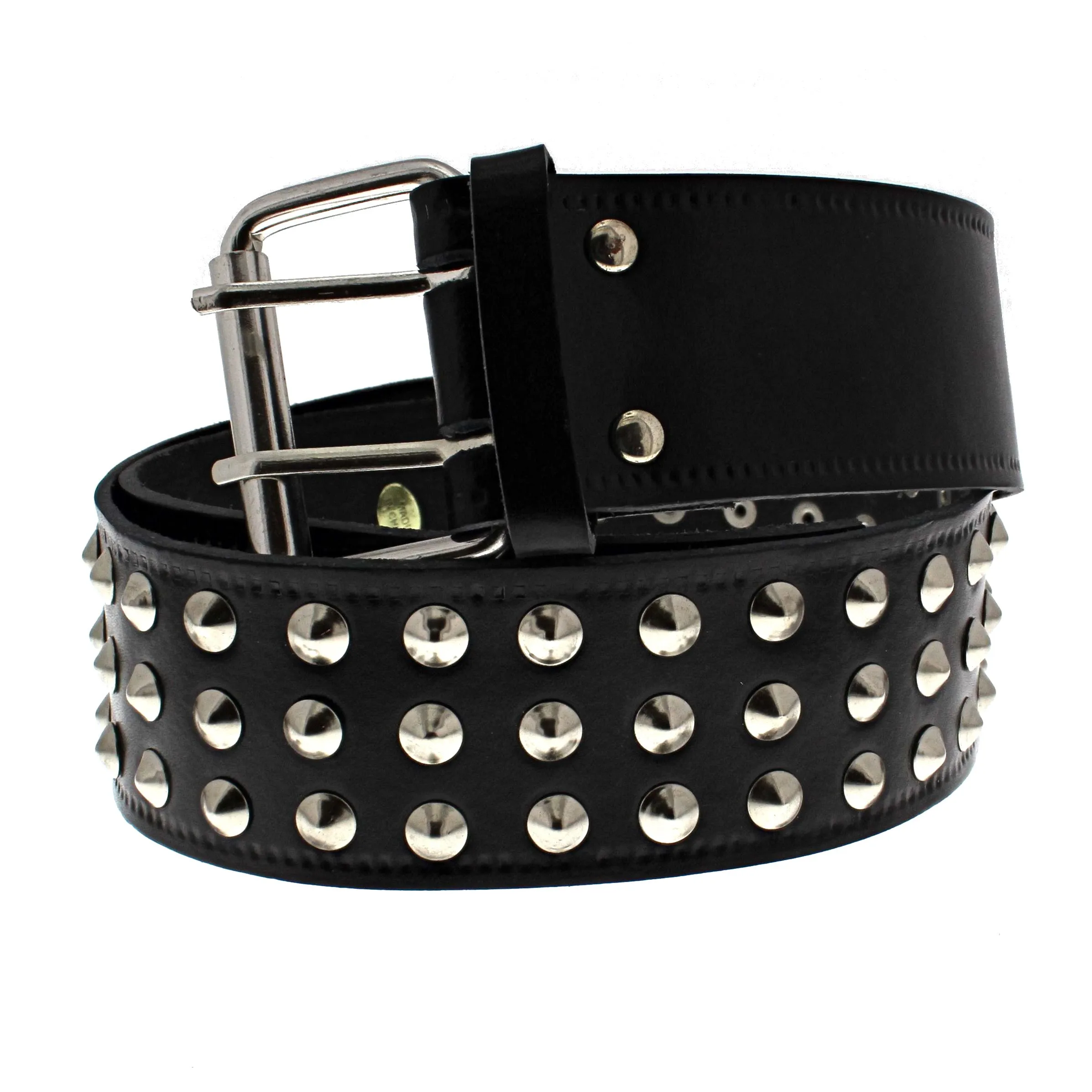 3 Row Conical Studded Black PU Belt