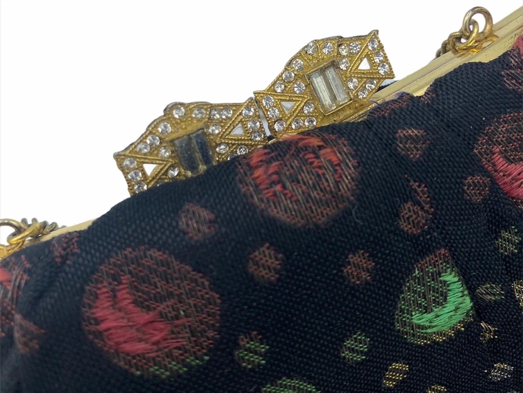 30s Evening Bag Black Lame Jacquard with Polka Dots