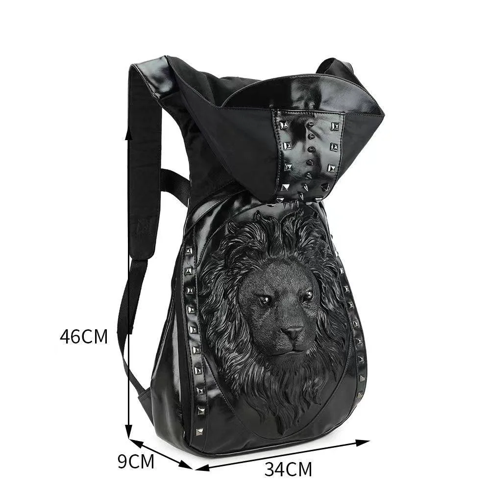 3D Backpack Mens Studded Lion King Hooded Backpack