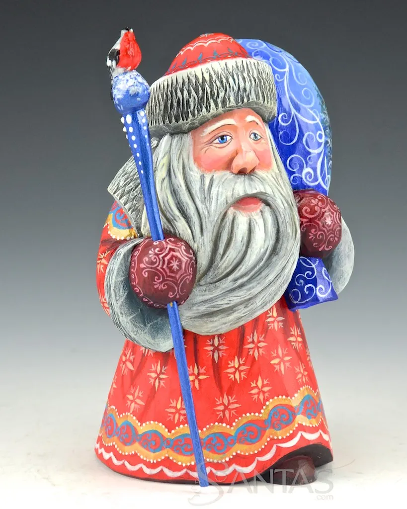 5 inch Red Russian Santa with Scenic Toy bag