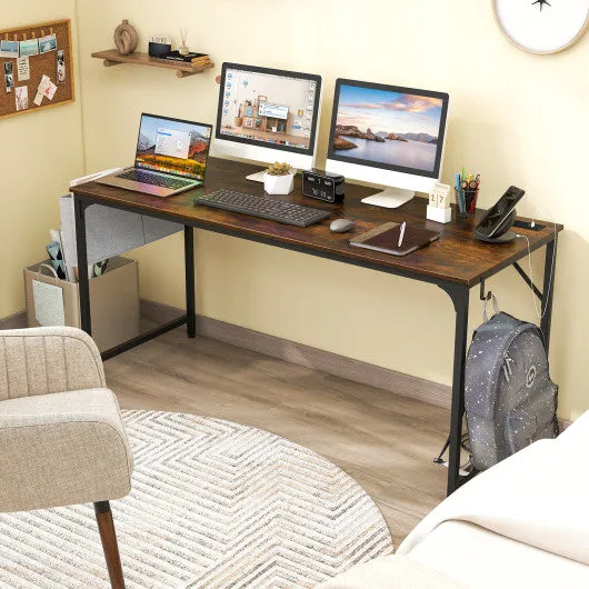 60 Inch Computer Desk with Charging Station Storage Bag-Rustic Brown