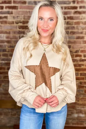 Abby Apricot Studded Star Graphic Long Sleeve Top