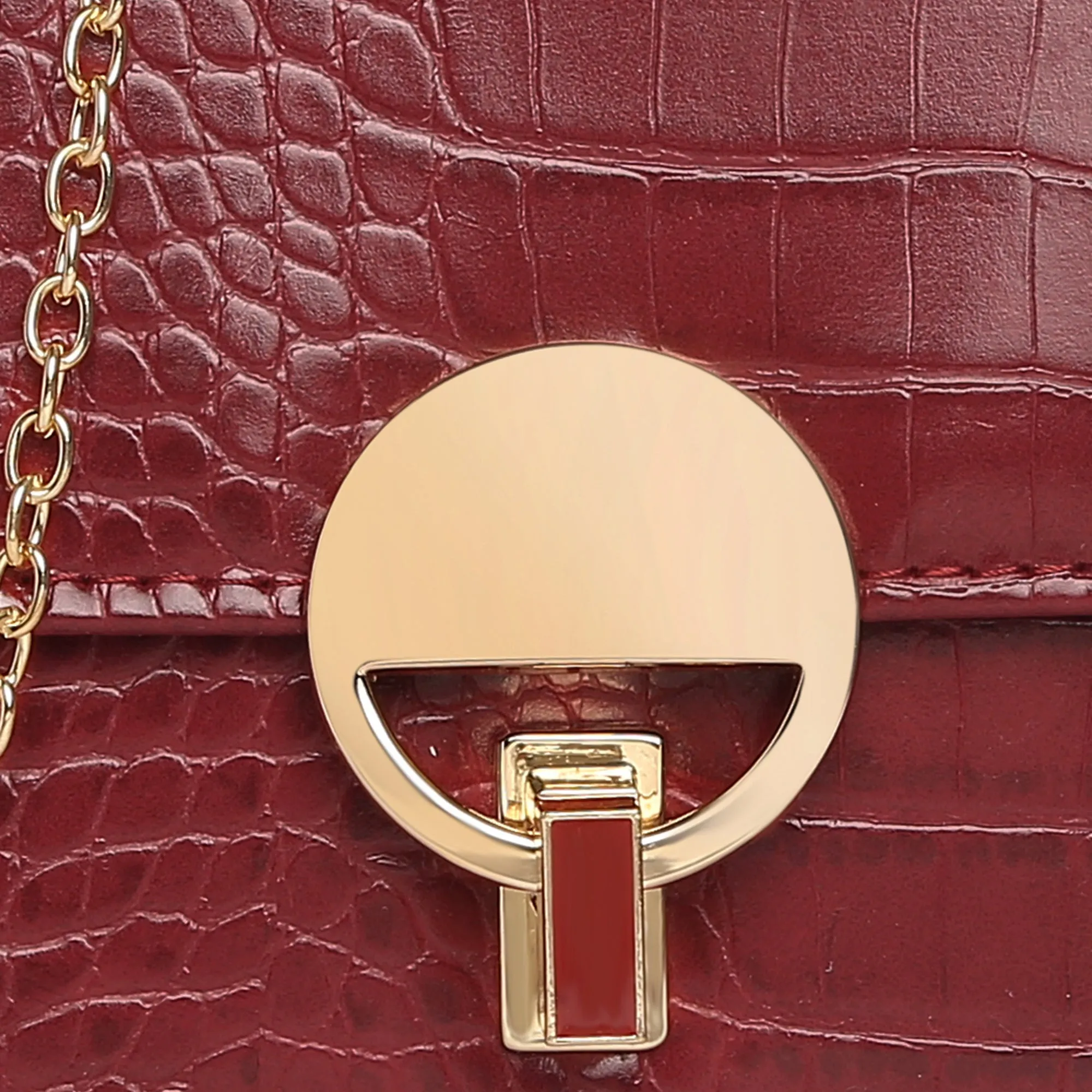 Accessorize London Women's Faux Leather Red Croc Lock Chain Party Bag