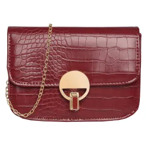 Accessorize London Women's Faux Leather Red Croc Lock Chain Party Bag