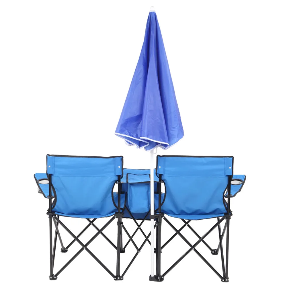 ALICIAN Double Folding Picnic Camping Chairs with Umbrella Blue