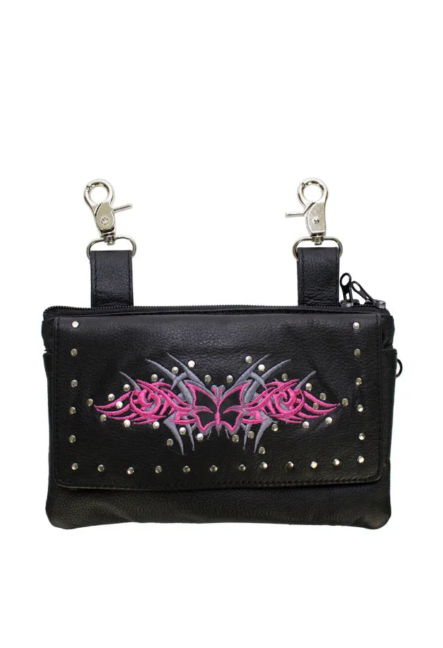 All Naked Cowhide Leather Hot Pink Butterfly Belt Bag