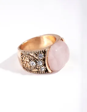 Antique Gold Pink Boho Ring