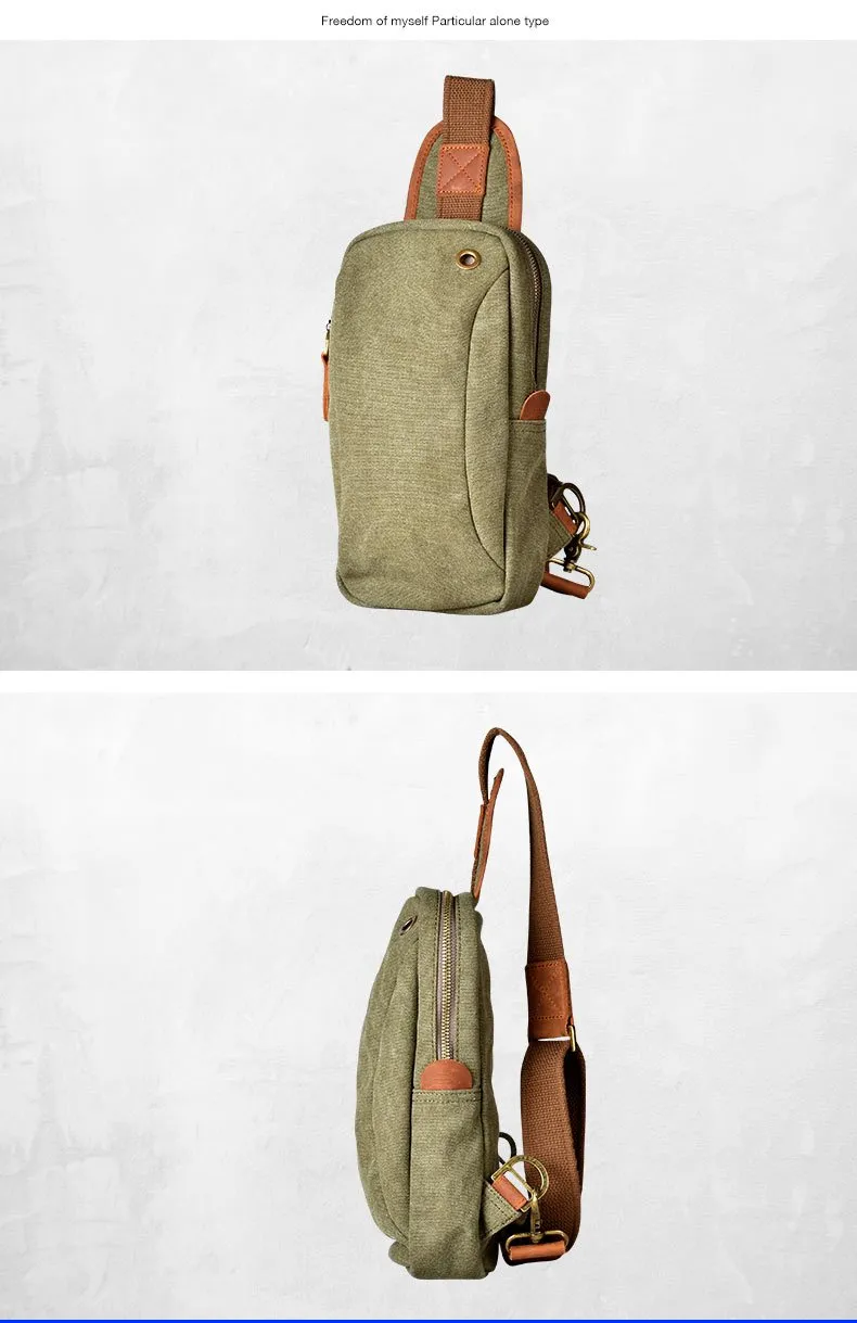 Army Green Canvas Sling Backpack Men's Sling Bag Blue Chest Bag Canvas One shoulder Backpack For Men