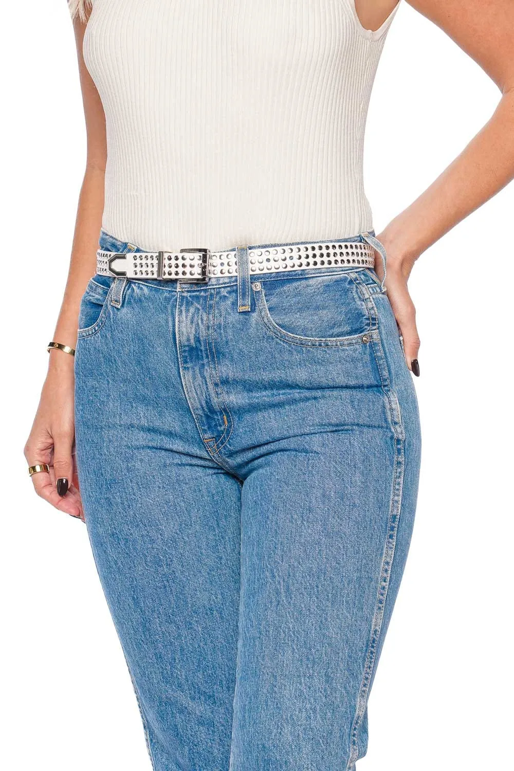 Atlas White Studded Leather Belt