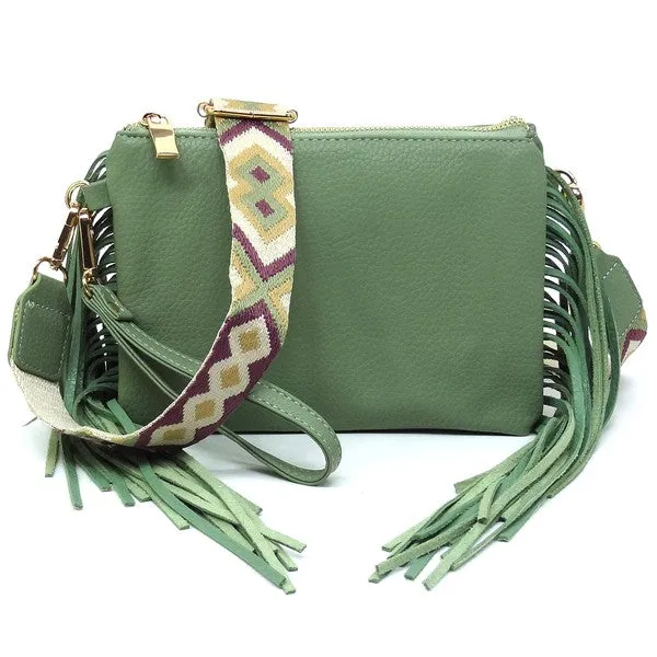 Aztec Guitar Strap Fringe Clutch Crossbody Bag