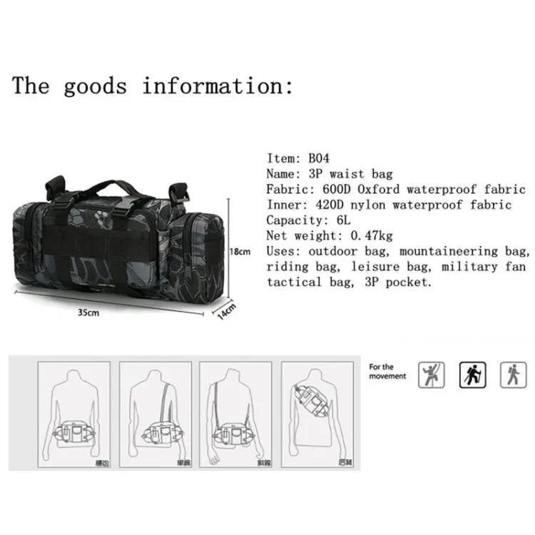 B04 Sports Outdoor Fishing Waterproof Waist Bag Photography Multifunctional Bag(ACU Digital)