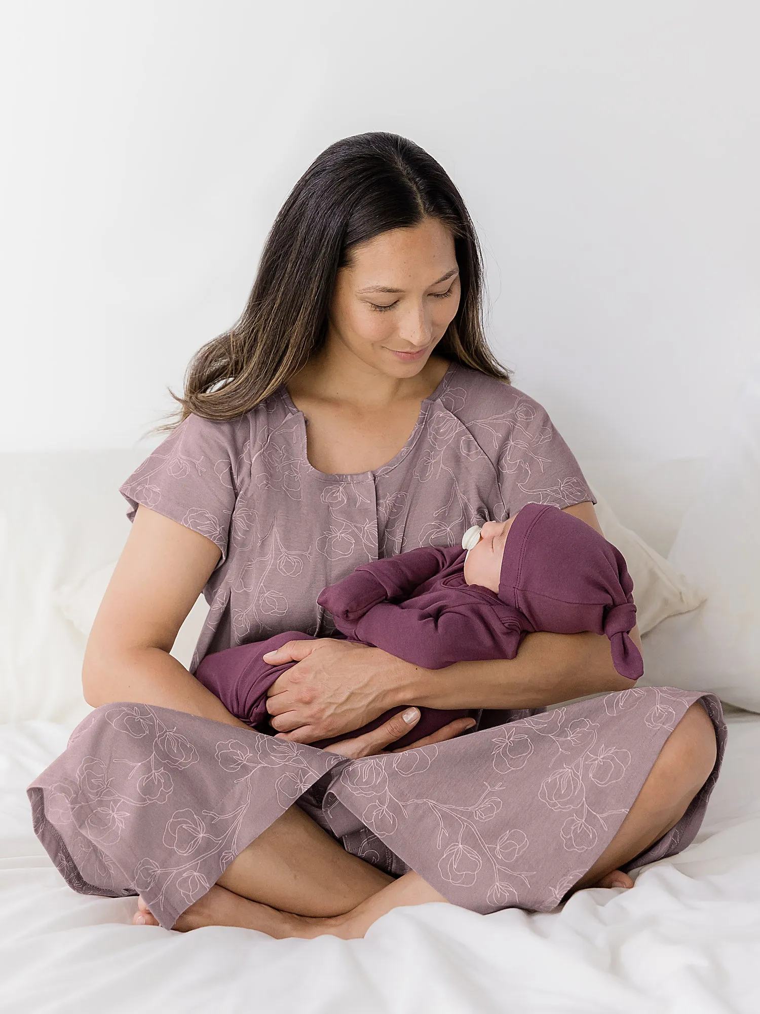 Baby Knotted Gown & Hat Set | Burgundy Plum