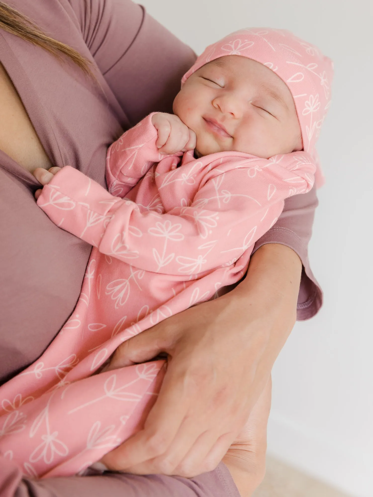 Baby Knotted Gown & Hat Set | Pink Floral