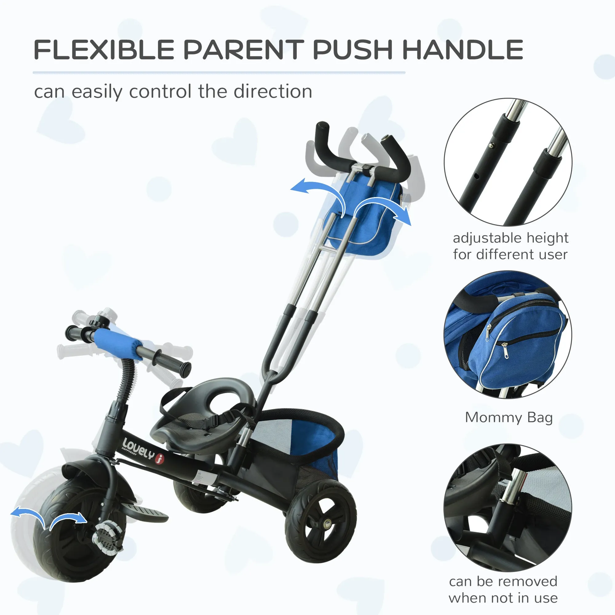 Baby Ride on Tricycle W/Canopy-Blue