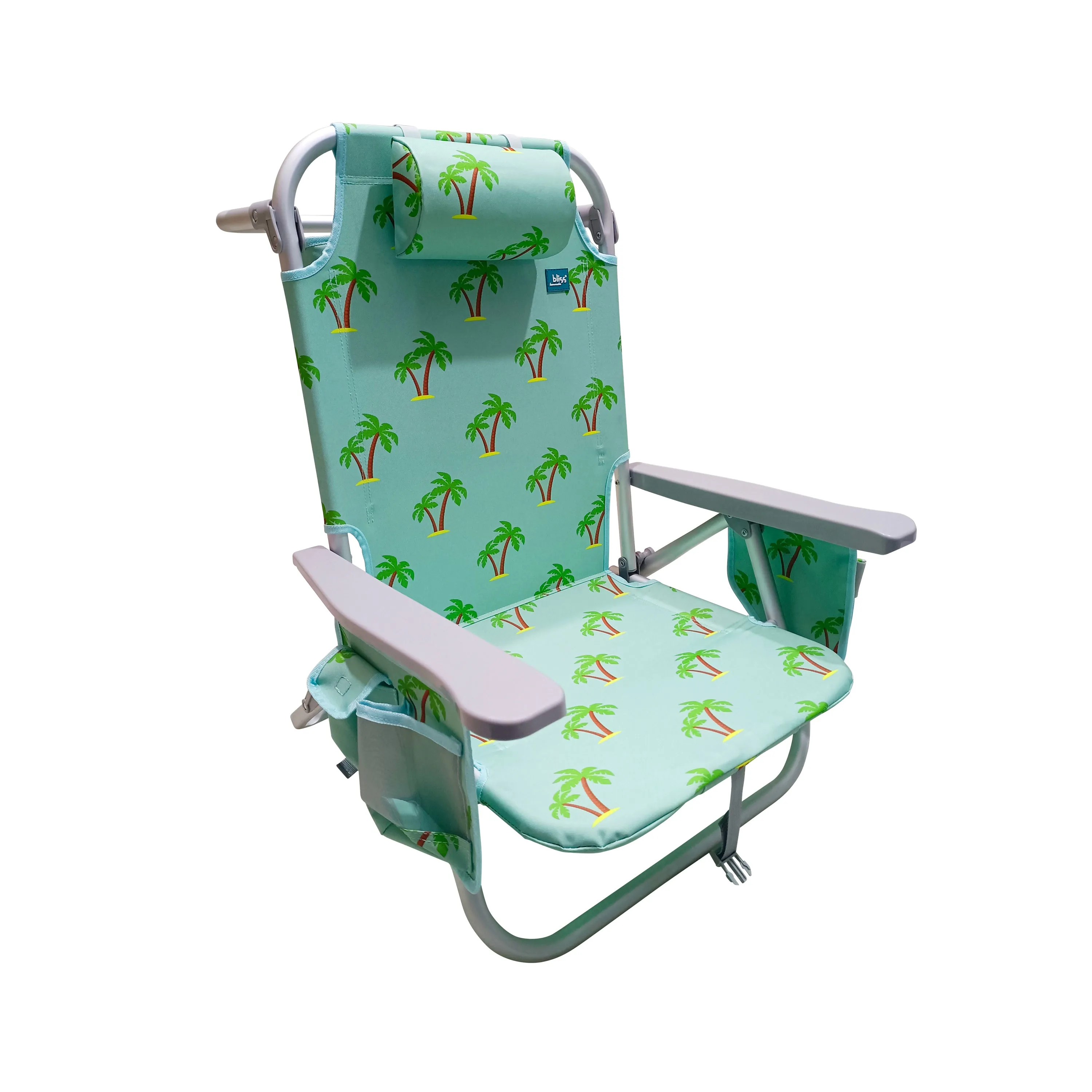 Backpack Aluminum Beach Chair W/ Side Pocket & Detachable Cooler Bag | 5 Reclining Positions | 275 Lb. Capacity