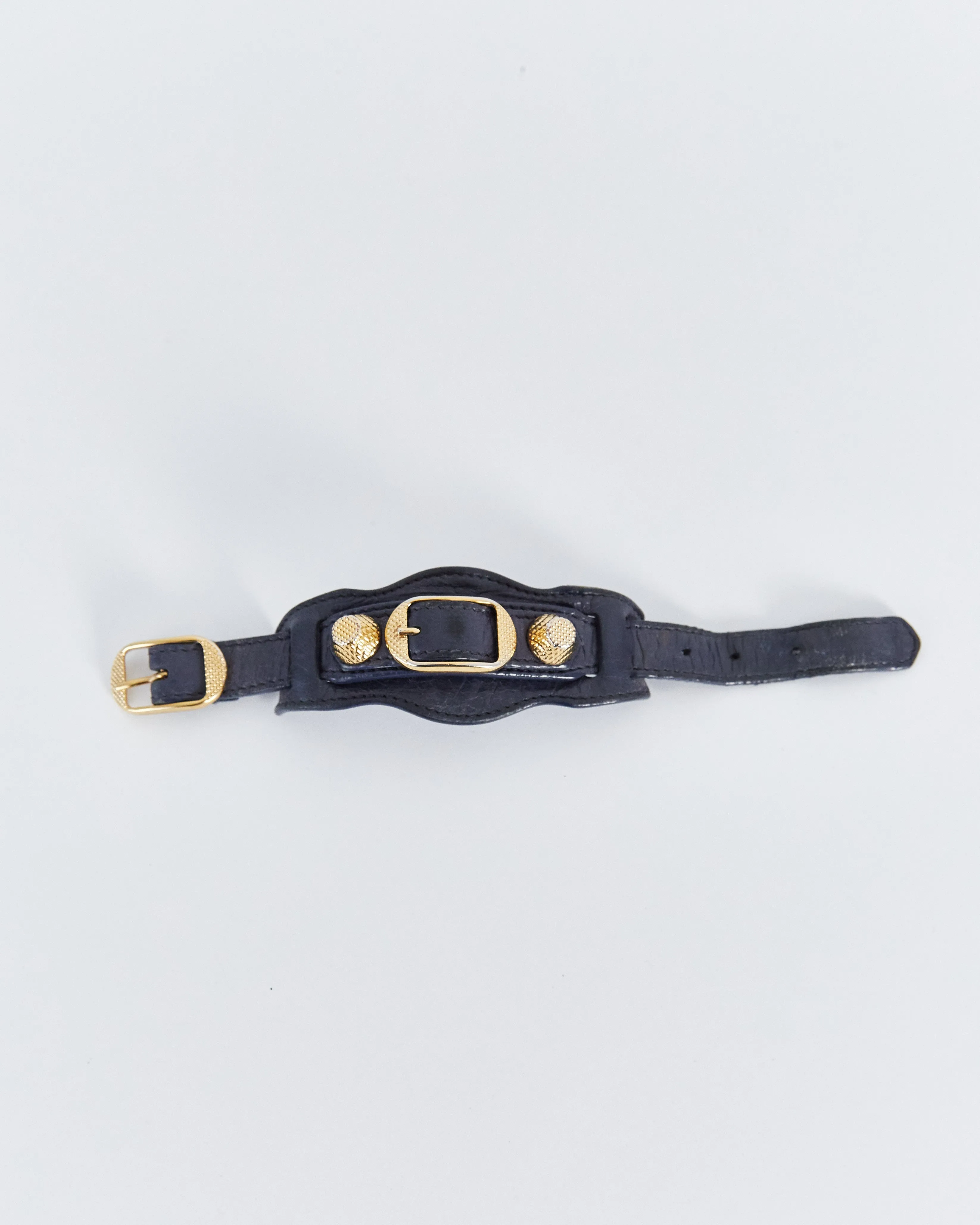 Balenciaga 'arena' leather studded bracelet, navy, S