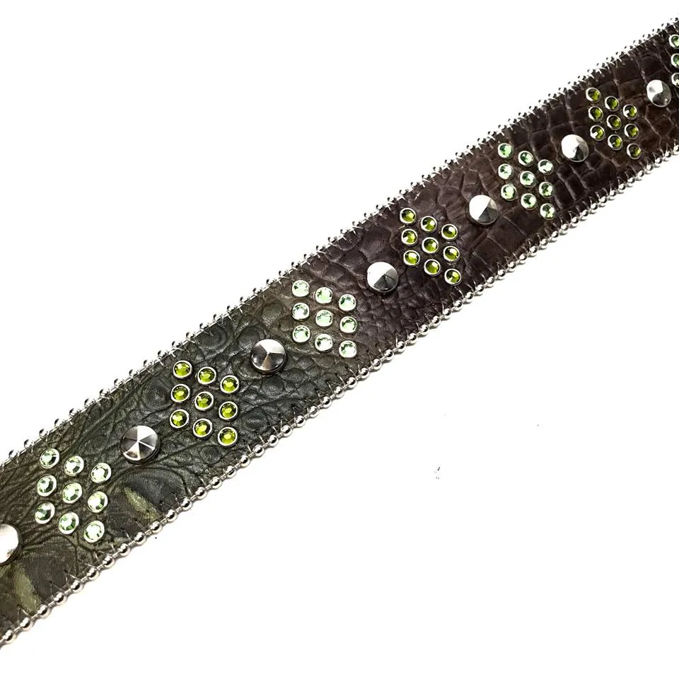 b.b. Simon Green Studded Leather Fully Loaded Big Block Crystal Belt