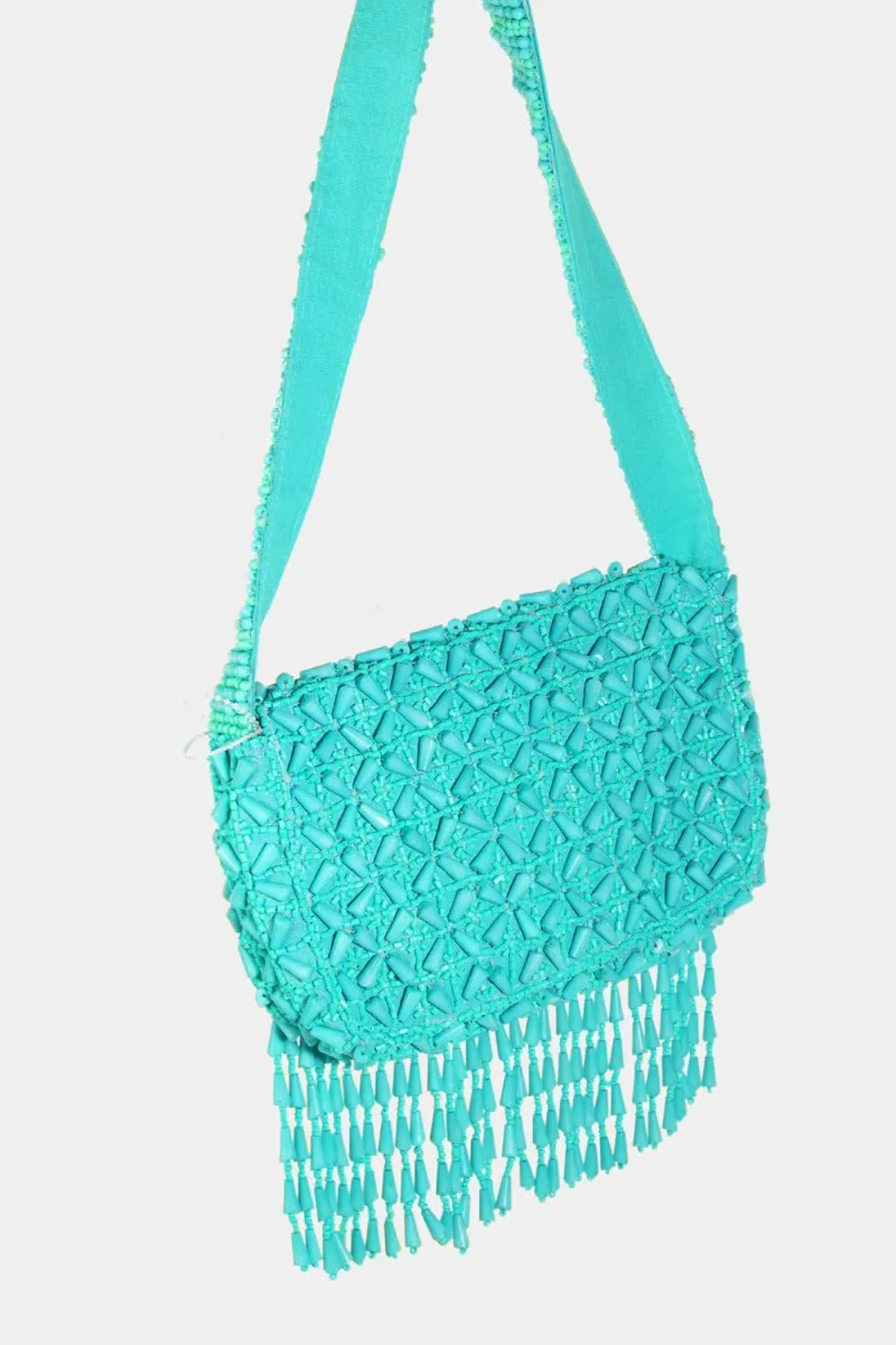 Beaded Fringe Baguette Bag