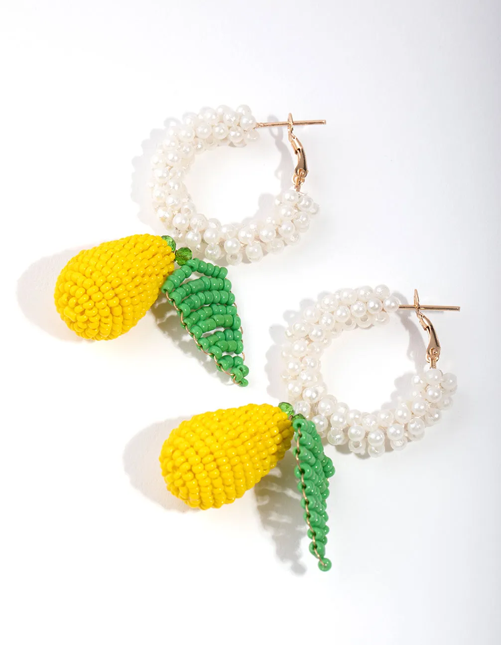 Beaded Lemon Huggie Earrings