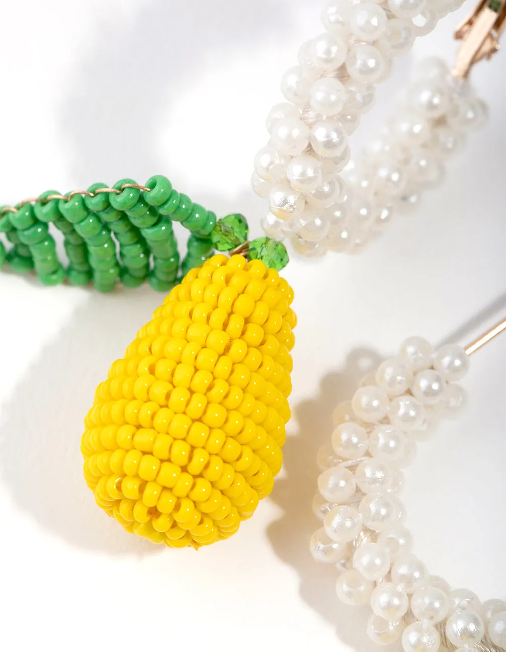 Beaded Lemon Huggie Earrings