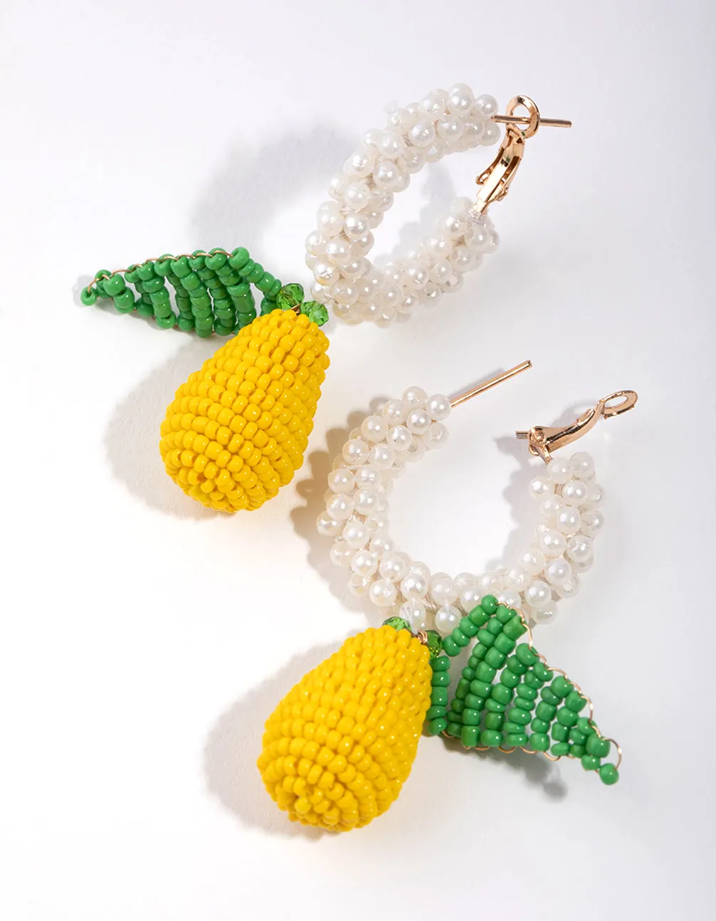 Beaded Lemon Huggie Earrings