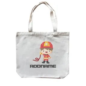 Birthday Firefighter Boy Holding Water Hose Addname Canvas Bag