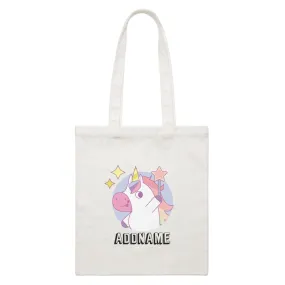 Birthday Unicorn Girl With Magic Wand Addname White Canvas Bag