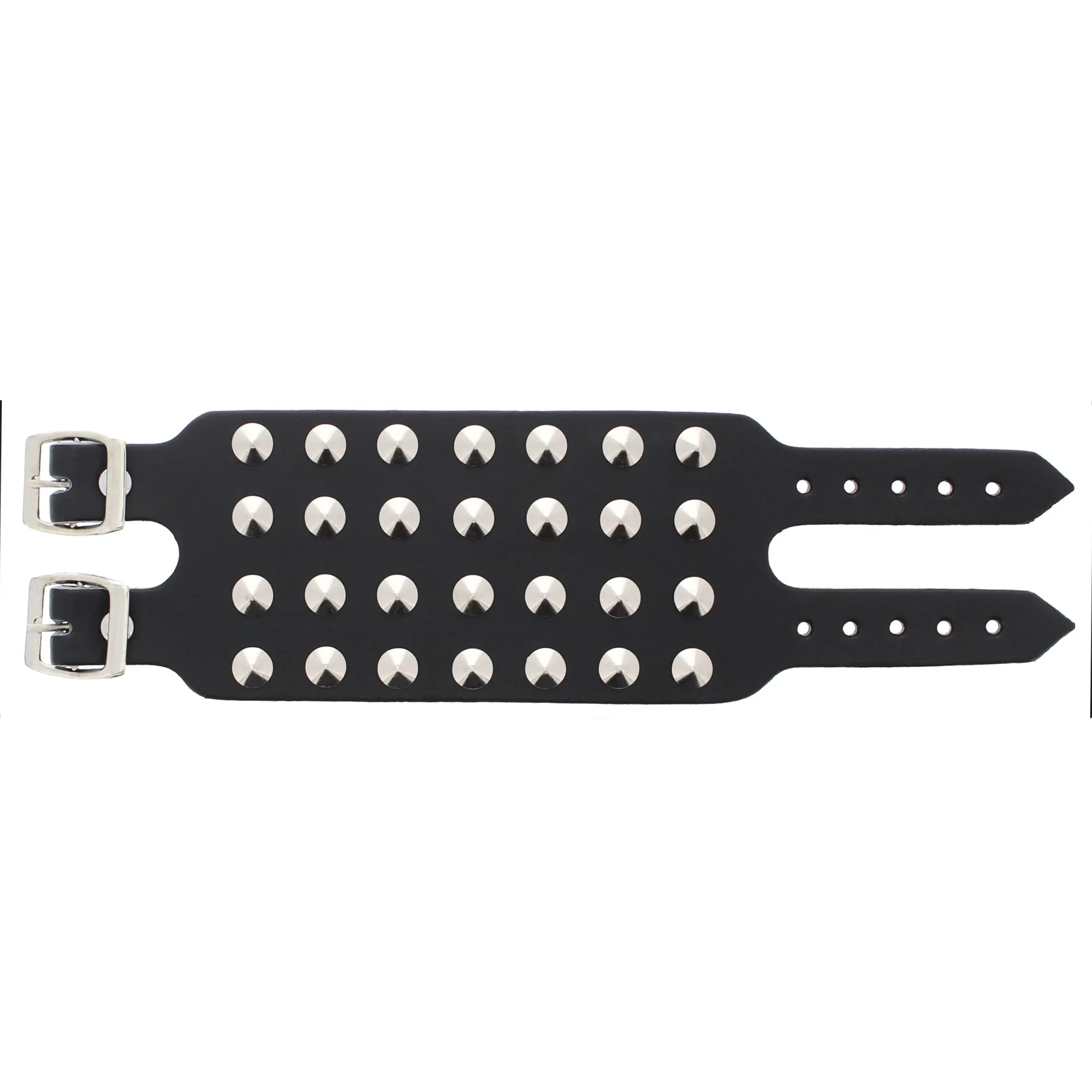 Black 4-Row Conical Studded Leather Bracelet with Buckle