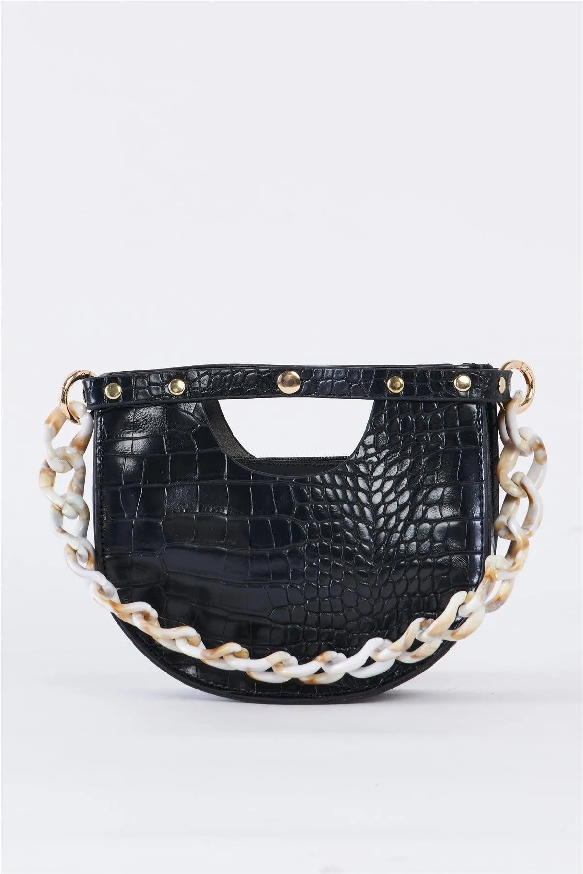 Black Faux Alligator Skin Fashion Handbag /3 Bags