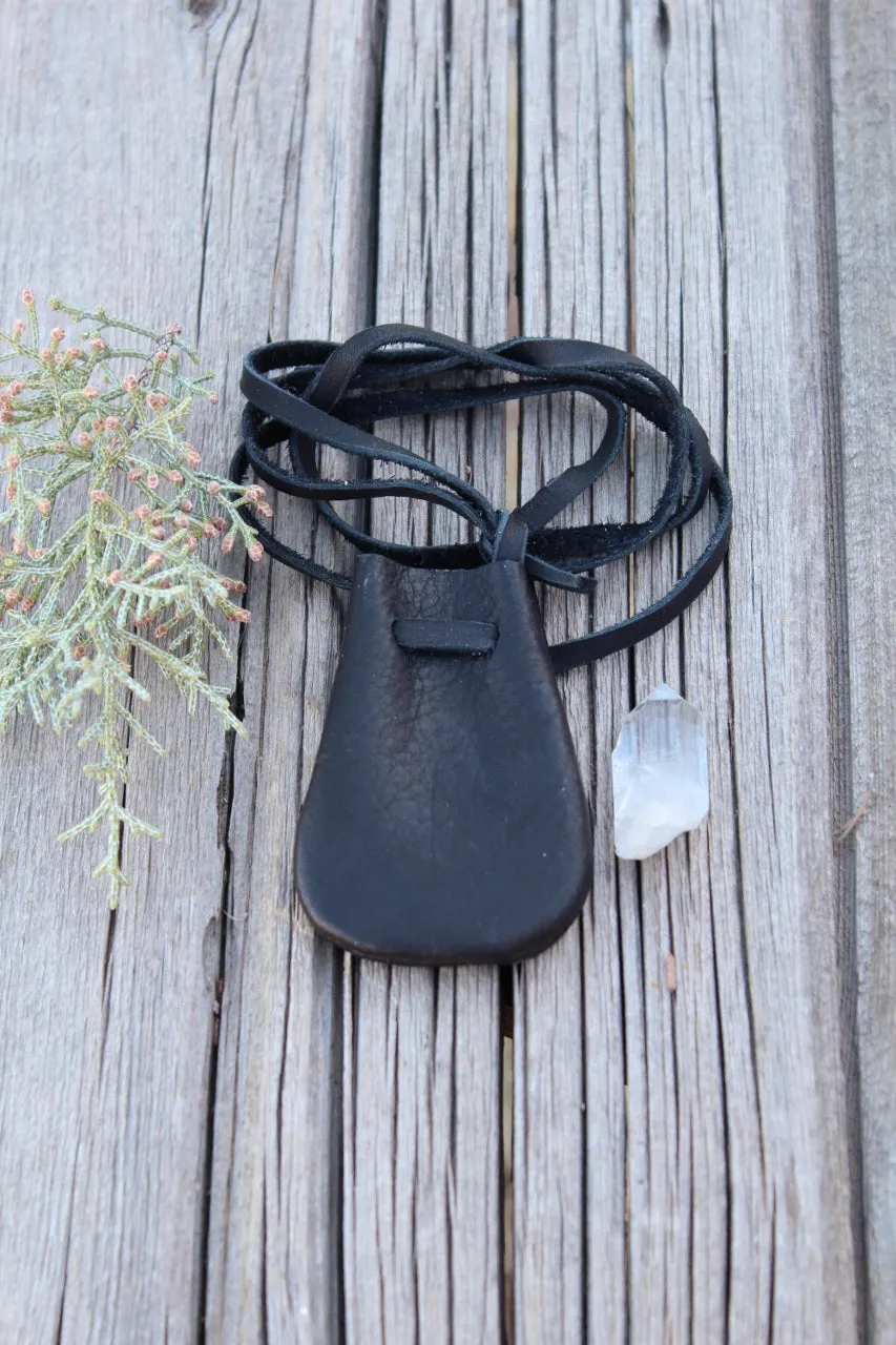 Black medicine bag, leather necklace bag