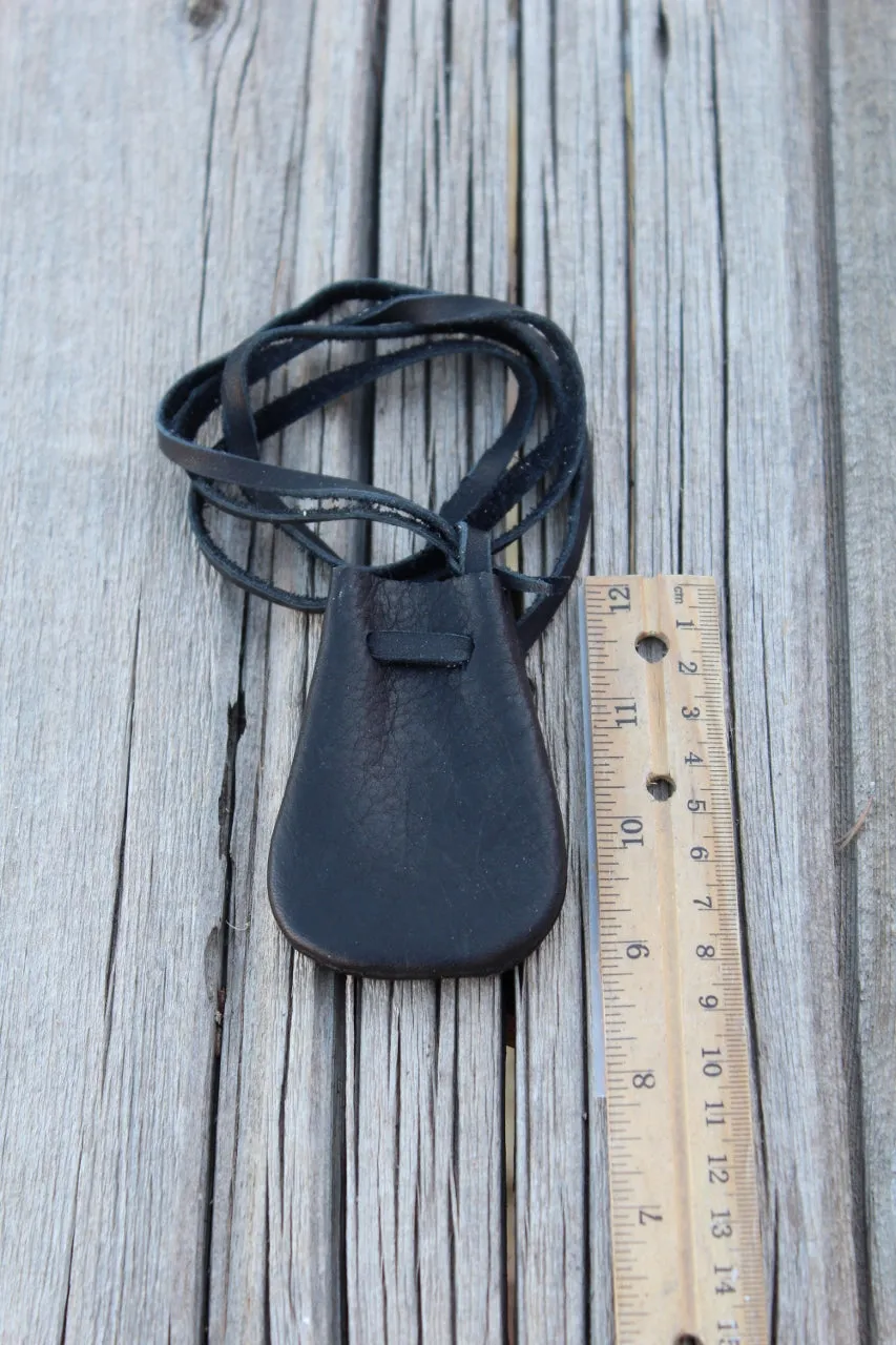 Black medicine bag, leather necklace bag