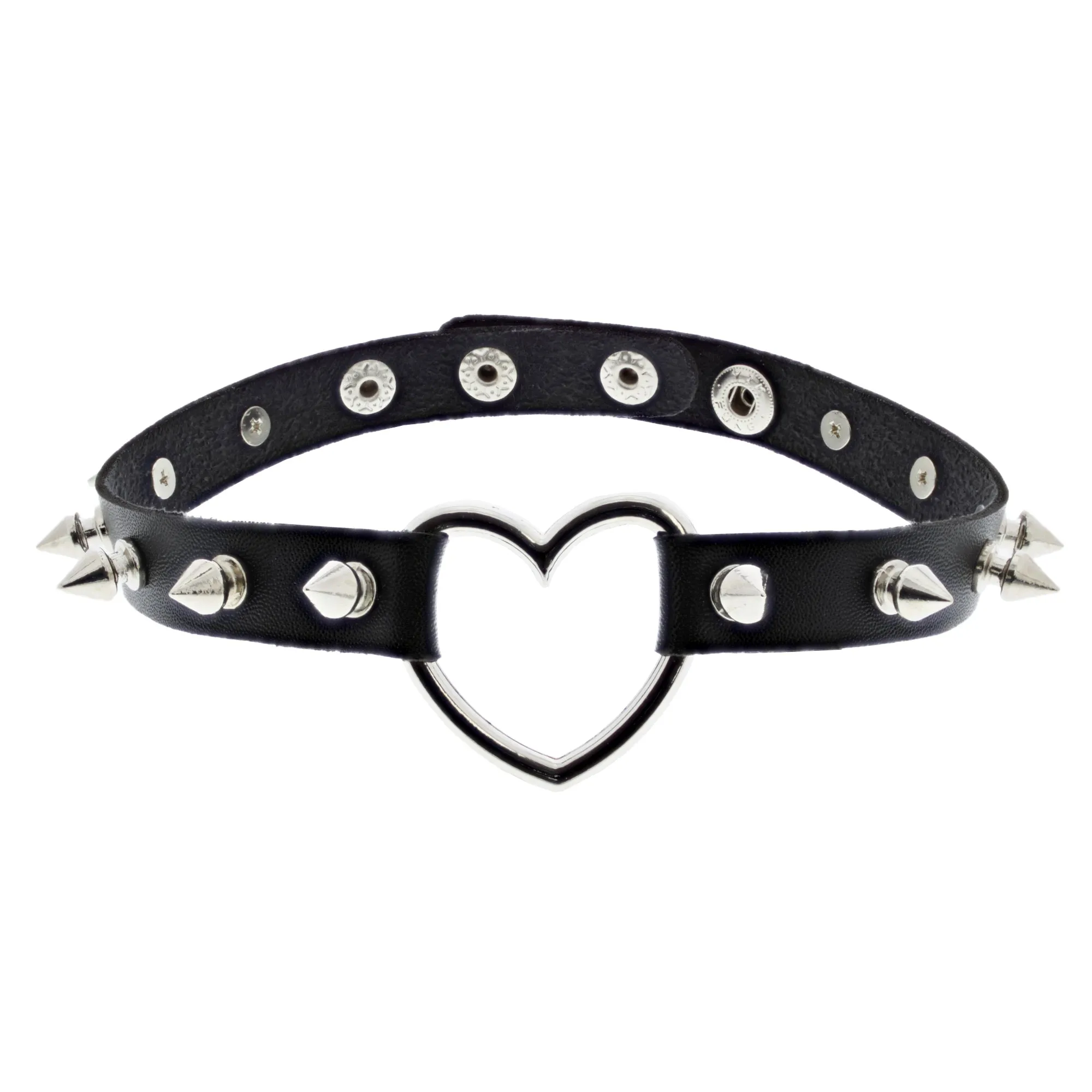 Black PU Choker with Heart & Spikes