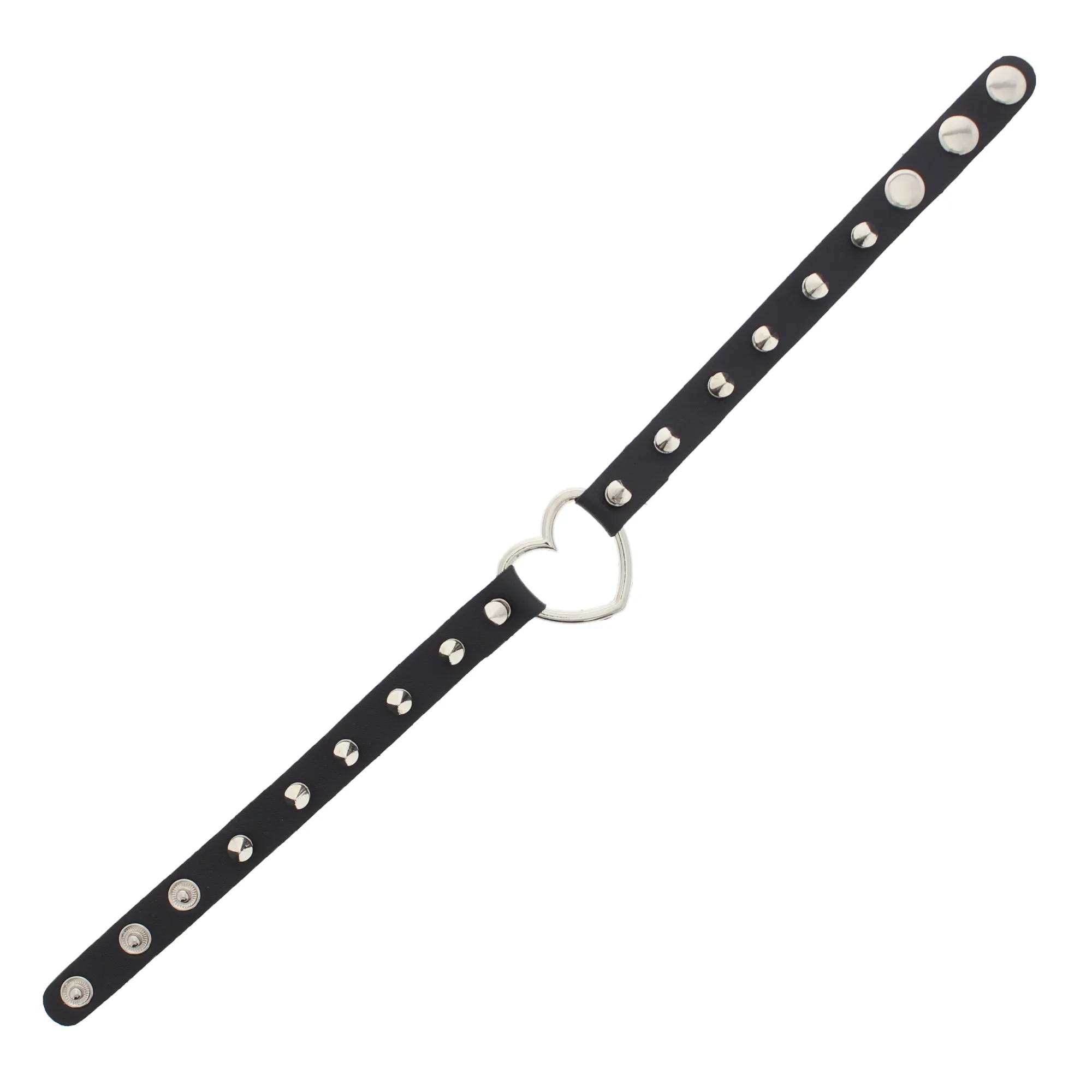 Black PU Choker with Heart & Spikes