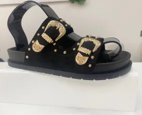 Black Studded Buckle Strap Sliders