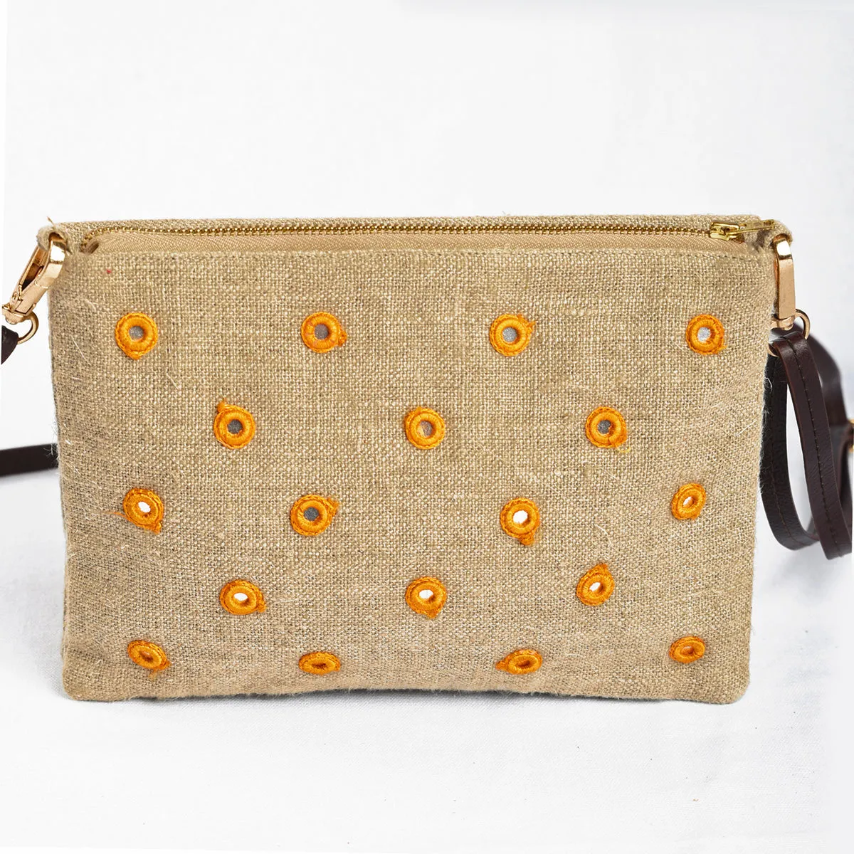 Boho Sling bag, Linen fabric with Kutch embroidery pattern