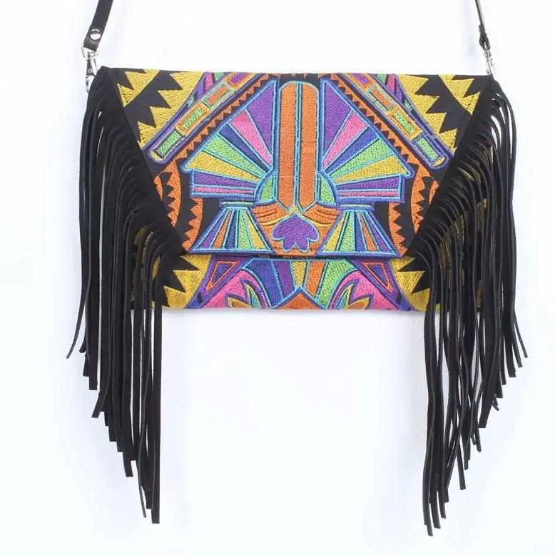 Boho Tribal Crossbody Embroidered Fringe Envelope Bag - Thailand