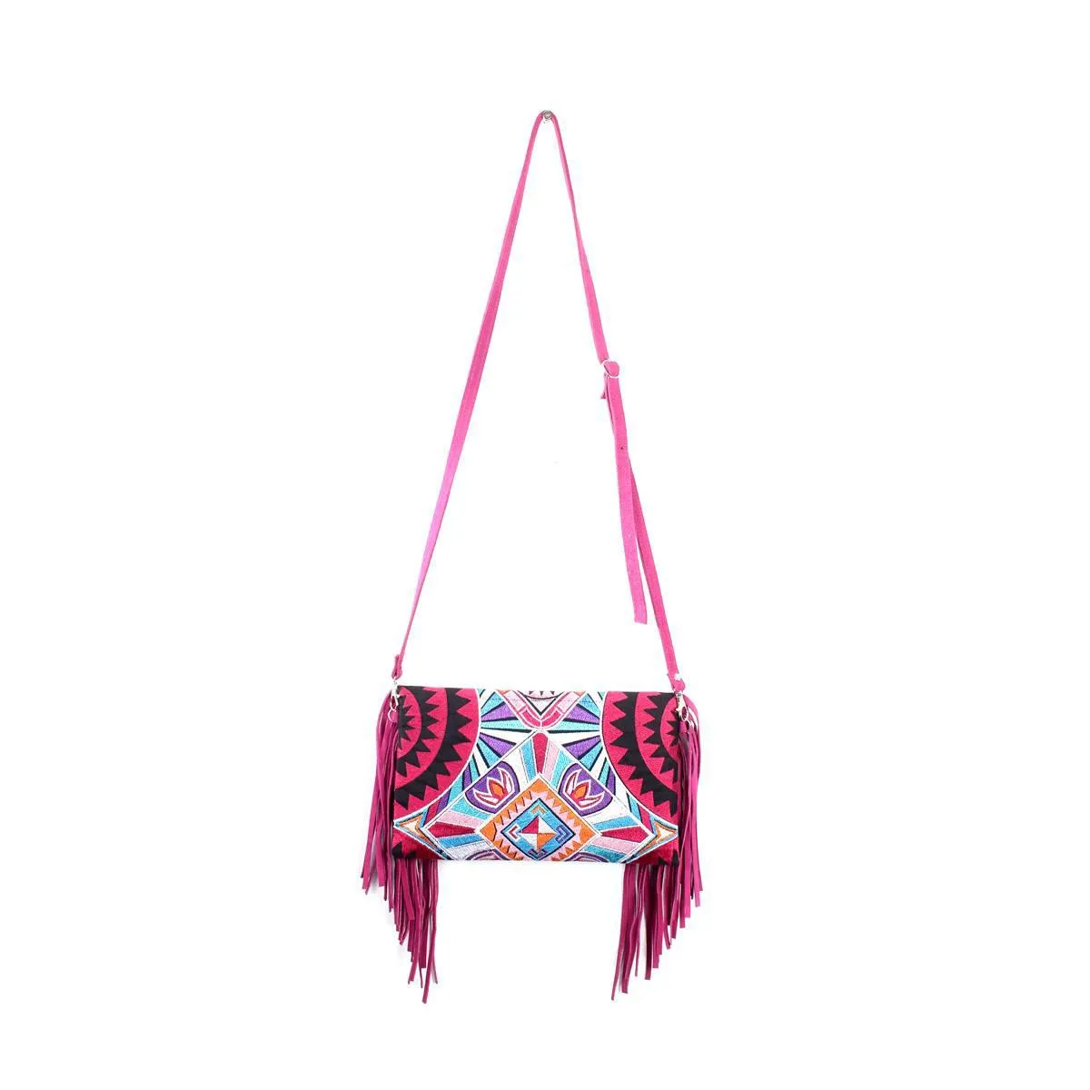 Boho Tribal Crossbody Embroidered Fringe Envelope Bag - Thailand