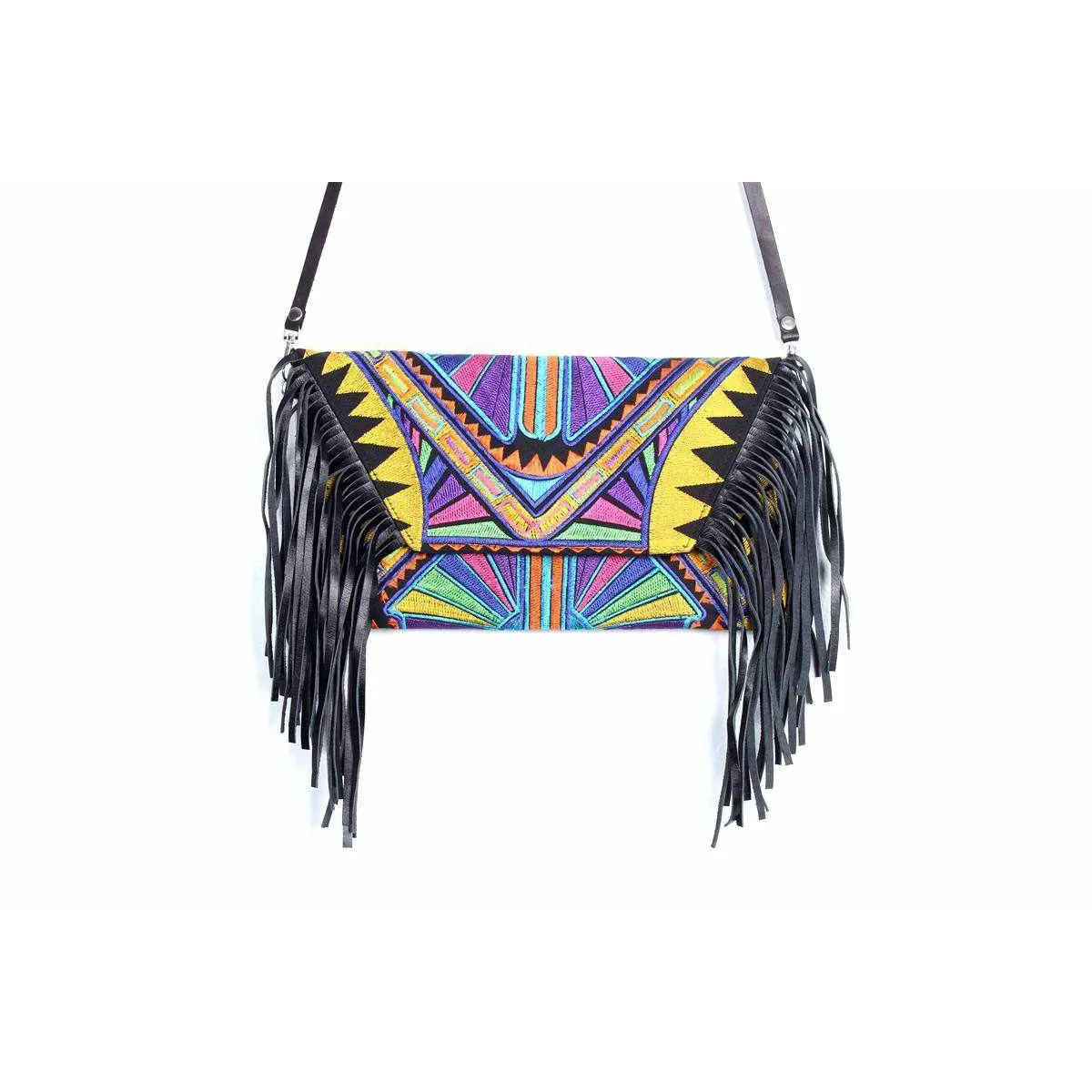 Boho Tribal Crossbody Embroidered Fringe Envelope Bag - Thailand