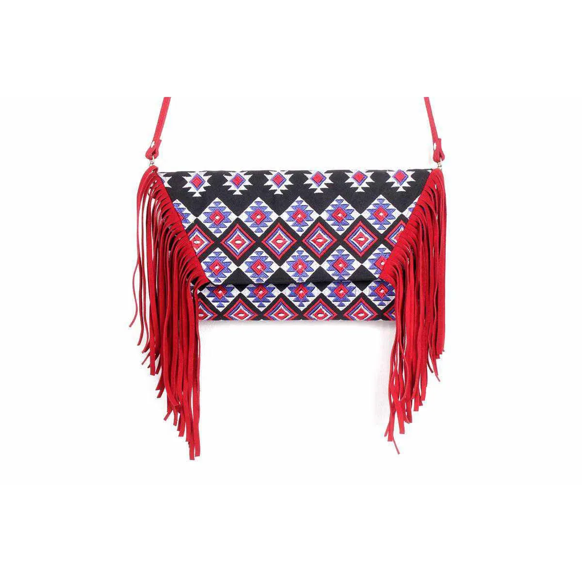 Boho Tribal Crossbody Embroidered Fringe Envelope Bag - Thailand