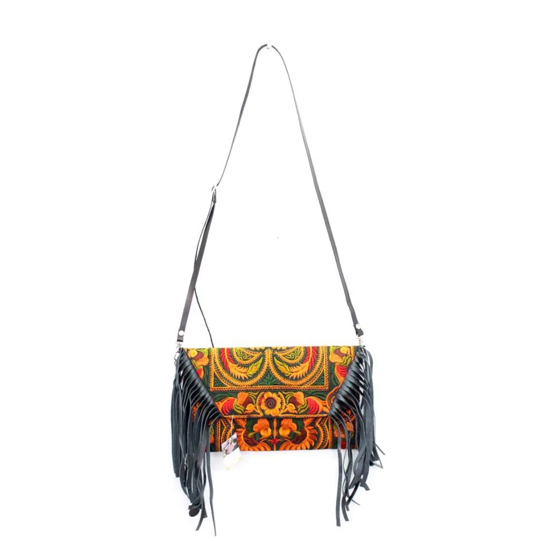 Boho Tribal Crossbody Embroidered Fringe Envelope Bag - Thailand