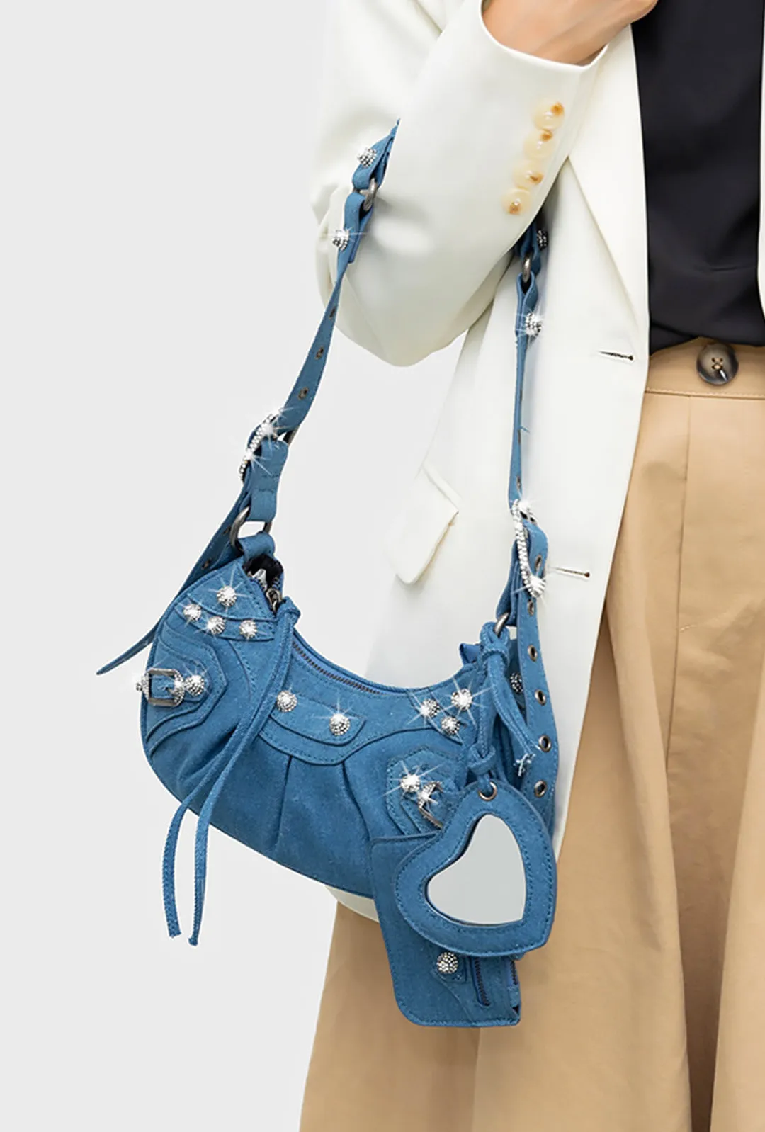 BRETT - DENIM STUDDED HOBO BAG